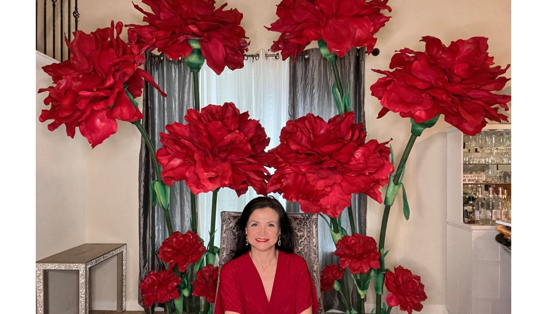 Hadestown Step-and-Repeat with Custom Signature Carnations - amazinggiantflowers