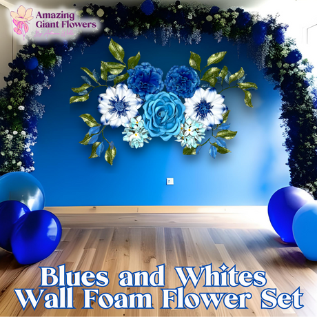 Blues and White Wall Foam Flower Set, Pairs with balloons