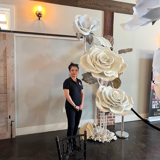 Church Stage Decor Ideas: Giant White Rose Arrangement