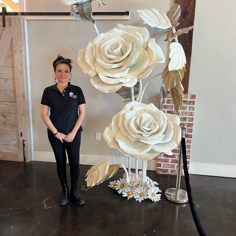 Church Stage Decor Ideas: Giant White Rose Arrangement