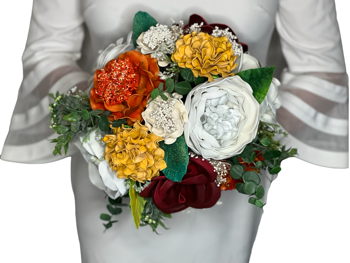 Peony, Poppies, Roses and Marigold Bridal Bouquet