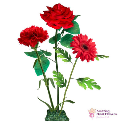 All Red Passion Giant Flower Backdrop – Featuring Red Roses, Red Gerberas, and Red Carnations