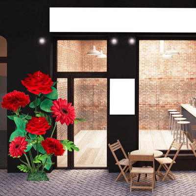 All Red Passion Giant Flower Backdrop – Featuring Red Roses, Red Gerberas, and Red Carnations