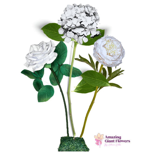 All-White Elegance Giant Flower Backdrop White Hydrangeas. White Roses. White Peonies. Big. Bold. Beautiful.