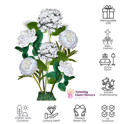 All-White Elegance Giant Flower Backdrop White Hydrangeas. White Roses. White Peonies. Big. Bold. Beautiful.