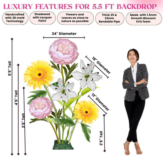 Baby’s First Light Giant Flowers – Featuring Pink Peonies, White Lilies, and Soft Yellow Gerberas