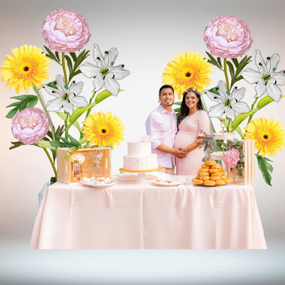 Baby’s First Light Giant Flowers – Featuring Pink Peonies, White Lilies, and Soft Yellow Gerberas
