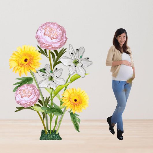 Baby’s First Light Giant Flowers – Featuring Pink Peonies, White Lilies, and Soft Yellow Gerberas