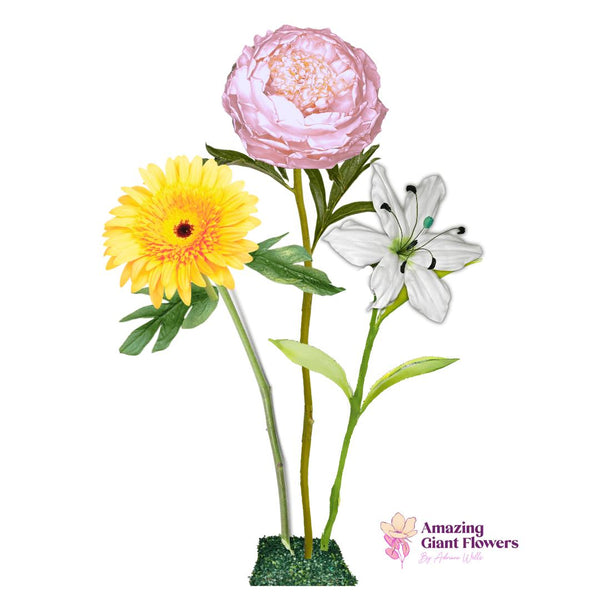 Baby’s First Light Giant Flowers – Featuring Pink Peonies, White Lilies, and Soft Yellow Gerberas