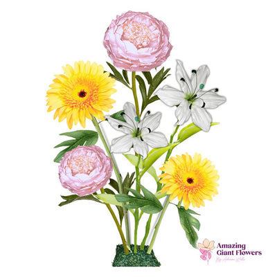 Baby’s First Light Giant Flowers – Featuring Pink Peonies, White Lilies, and Soft Yellow Gerberas