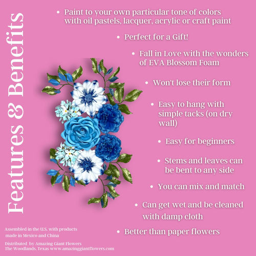 Blues and Whites DIY  Foam Wall Flower Kit