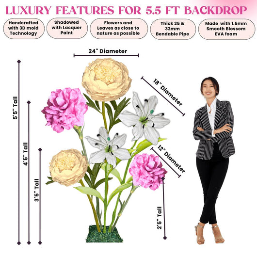 Bundle of Joy Giant Flower Backdrop – Featuring Yellow Peonies, Pink Carnations, and White Lilies
