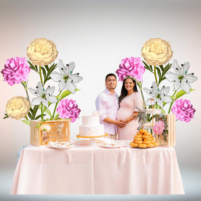 Bundle of Joy Giant Flower Backdrop – Featuring Yellow Peonies, Pink Carnations, and White Lilies