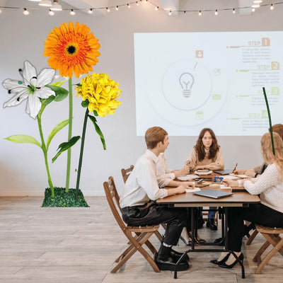 Business Blossom Giant Flower Entrance Arrangement – Featuring Orange Gerberas, White Lilies, and Yellow Marigolds