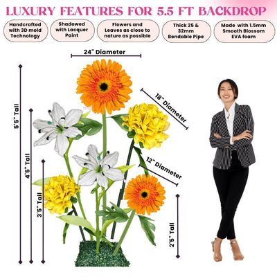 Business Blossom Giant Flower Entrance Arrangement – Featuring Orange Gerberas, White Lilies, and Yellow Marigolds