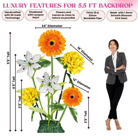 Business Blossom Giant Flower Entrance Arrangement – Featuring Orange Gerberas, White Lilies, and Yellow Marigolds