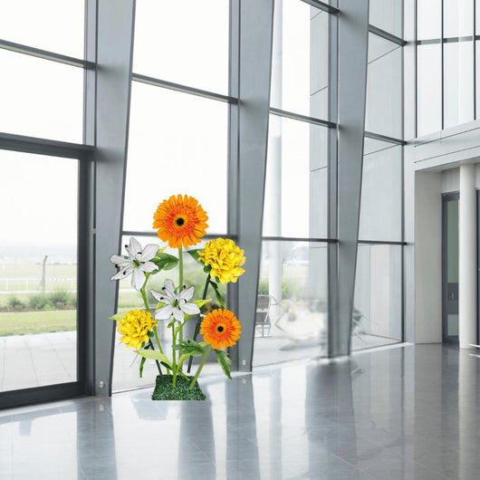 Business Blossom Giant Flower Entrance Arrangement – Featuring Orange Gerberas, White Lilies, and Yellow Marigolds