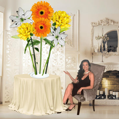 Business Blossom Tall Table Centerpiece – Orange Gerbera, White Lily, and Yellow Marigold, 18" and 12" Diameter Flowers