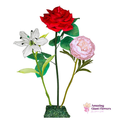 Everlasting Love Giant Flower Backdrop – Featuring Red Roses, White Lilies, and Pink Peonies