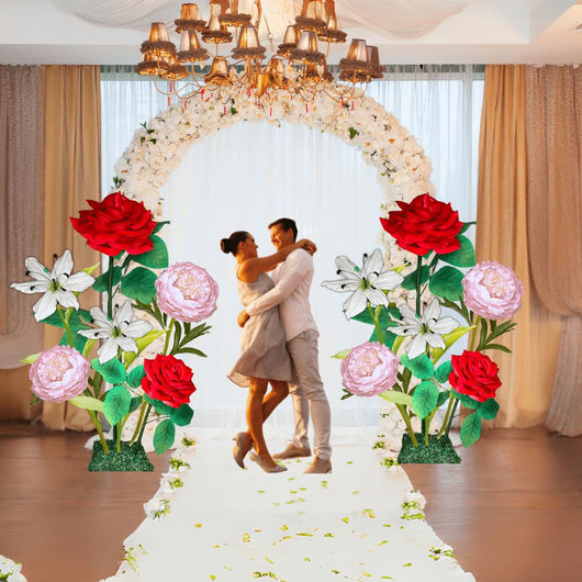 Everlasting Love Giant Flower Backdrop – Featuring Red Roses, White Lilies, and Pink Peonies