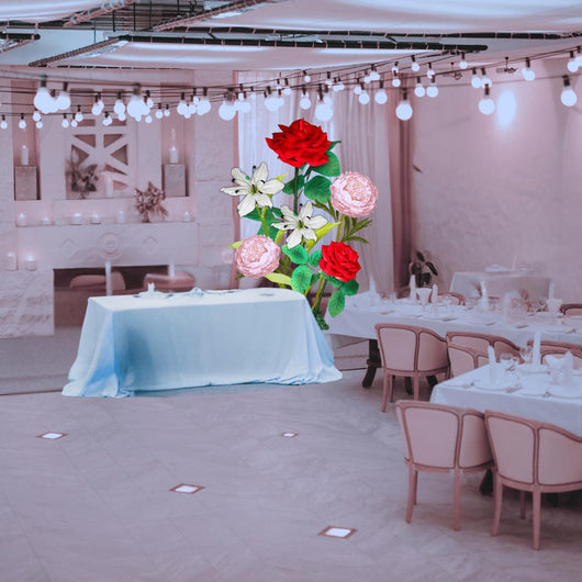 Everlasting Love Giant Flower Backdrop – Featuring Red Roses, White Lilies, and Pink Peonies