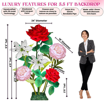 Everlasting Love Giant Flower Backdrop – Featuring Red Roses, White Lilies, and Pink Peonies
