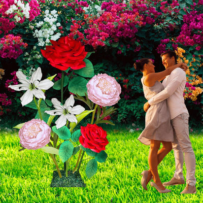 Everlasting Love Giant Flower Backdrop – Featuring Red Roses, White Lilies, and Pink Peonies
