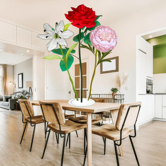 Everlasting Love Tall Table Centerpiece – Red Rose, White Lily, and Pink Peony, 11"and 18" Diameter Flowers