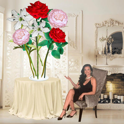 Everlasting Love Tall Table Centerpiece – Red Rose, White Lily, and Pink Peony, 11"and 18" Diameter Flowers