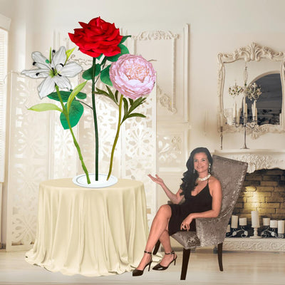 Everlasting Love Tall Table Centerpiece – Red Rose, White Lily, and Pink Peony, 11"and 18" Diameter Flowers