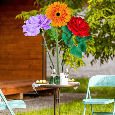 Everyday Blessings Tall Table Centerpiece – Orange Gerbera, Lilac Carnation, and Red Rose, 18" and 12" Diameter Flowers