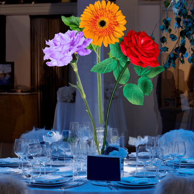 Everyday Blessings Tall Table Centerpiece – Orange Gerbera, Lilac Carnation, and Red Rose, 18" and 12" Diameter Flowers