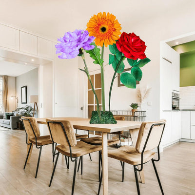 Everyday Blessings Tall Table Centerpiece – Orange Gerbera, Lilac Carnation, and Red Rose, 18" and 12" Diameter Flowers
