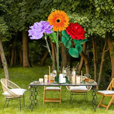 Everyday Blessings Tall Table Centerpiece – Orange Gerbera, Lilac Carnation, and Red Rose, 18" and 12" Diameter Flowers