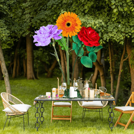 Everyday Blessings Tall Table Centerpiece – Orange Gerbera, Lilac Carnation, and Red Rose, 18" and 12" Diameter Flowers