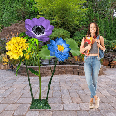 Flourishing Growth Giant Flower Backdrop – Featuring Yellow Marigolds, Blue Water Lilies, and Lavender Anemones