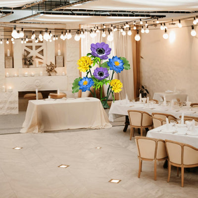 Flourishing Growth Giant Flower Backdrop – Featuring Yellow Marigolds, Blue Water Lilies, and Lavender Anemones