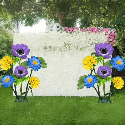 Flourishing Growth Giant Flower Backdrop – Featuring Yellow Marigolds, Blue Water Lilies, and Lavender Anemones