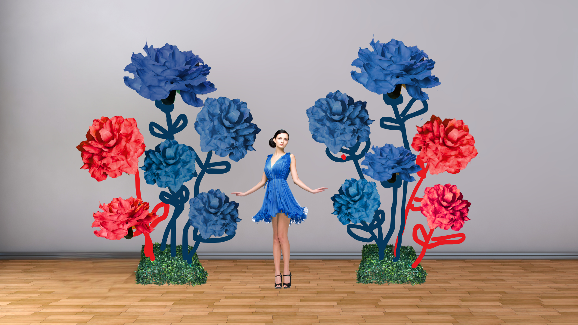 Mockup of Blue and Red Carnation Flowers for Capital One Corporate Event