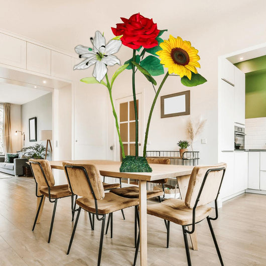 Gift of Grace Tall Table Centerpiece – White Lily, Yellow Sunflower, and Red Rose, 12 and 18"" Diameter Flowers