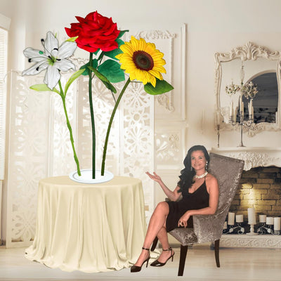 Gift of Grace Tall Table Centerpiece – White Lily, Yellow Sunflower, and Red Rose, 12 and 18"" Diameter Flowers
