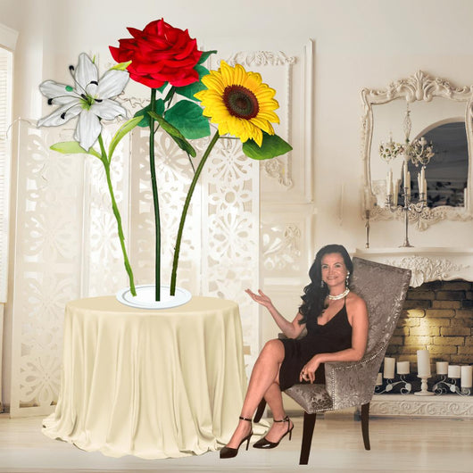 Gift of Grace Tall Table Centerpiece – White Lily, Yellow Sunflower, and Red Rose, 12 and 18"" Diameter Flowers