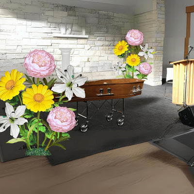 Heaven’s Peace Giant Flower Backdrop – Featuring White Lilies, Pale Pink Peonies, and Soft Yellow Daisies