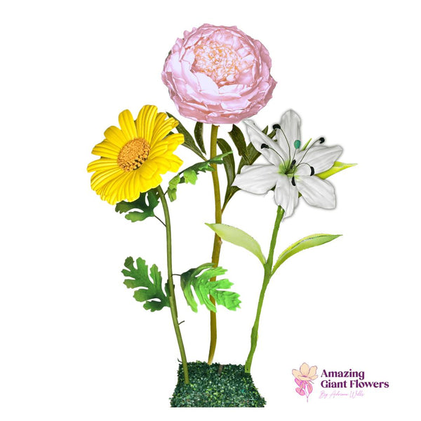 Heaven’s Peace Giant Flower Backdrop – Featuring White Lilies, Pale Pink Peonies, and Soft Yellow Daisies