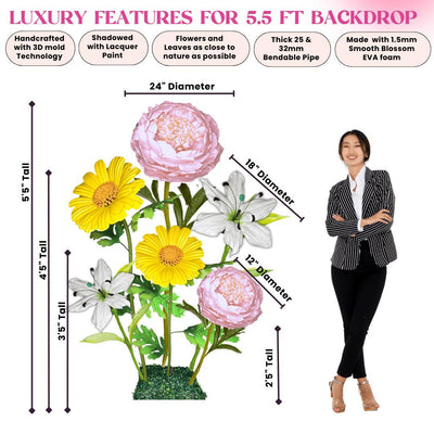 Heaven’s Peace Giant Flower Backdrop – Featuring White Lilies, Pale Pink Peonies, and Soft Yellow Daisies