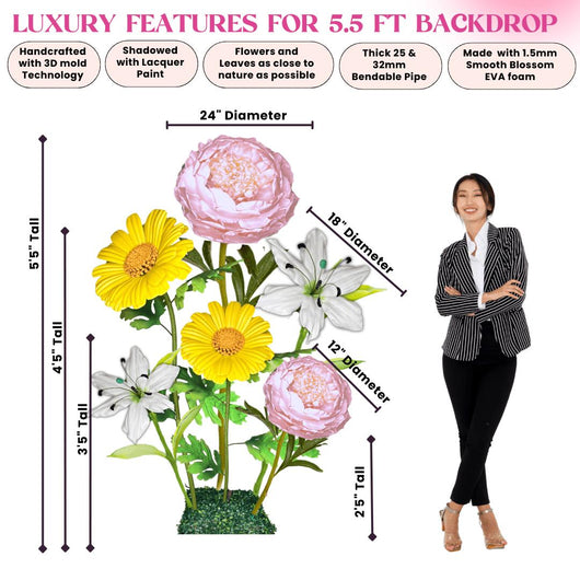Heaven’s Peace Giant Flower Backdrop – Featuring White Lilies, Pale Pink Peonies, and Soft Yellow Daisies