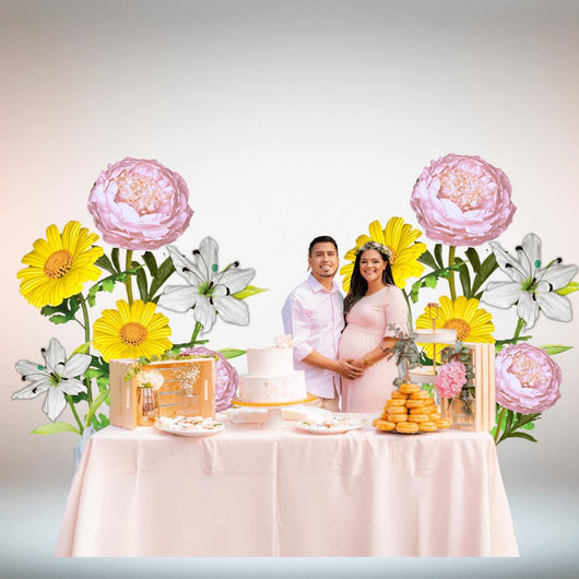 Heaven’s Peace Giant Flower Backdrop – Featuring White Lilies, Pale Pink Peonies, and Soft Yellow Daisies