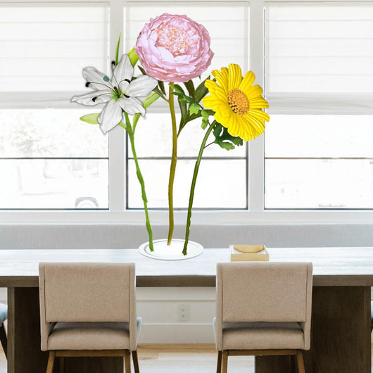 Heaven’s Peace Tall Table Centerpiece – White Lily, Pink Peony, and Yellow Daisy, 12" and 18" Diameter Flowers