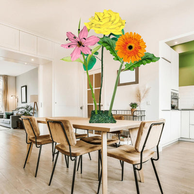 Joyful Praise Tall Table Centerpiece – Yellow Rose, Orange Gerbera, and Pink Lily, 12' and 18" Diameter Flowers