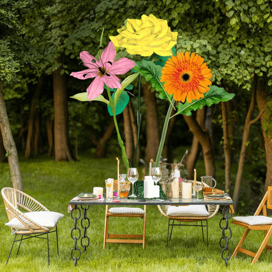 Joyful Praise Tall Table Centerpiece – Yellow Rose, Orange Gerbera, and Pink Lily, 12' and 18" Diameter Flowers